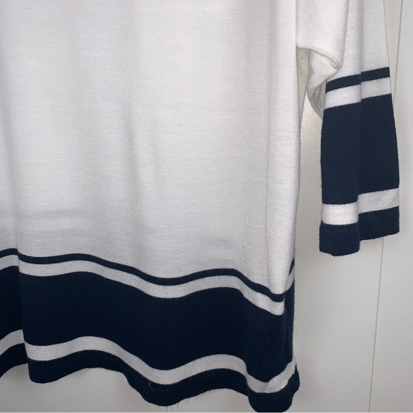 French Connection White Navy Blue Dolman 3/4 Sleeve Stretch Top Women's sz M - Picture 3 of 7